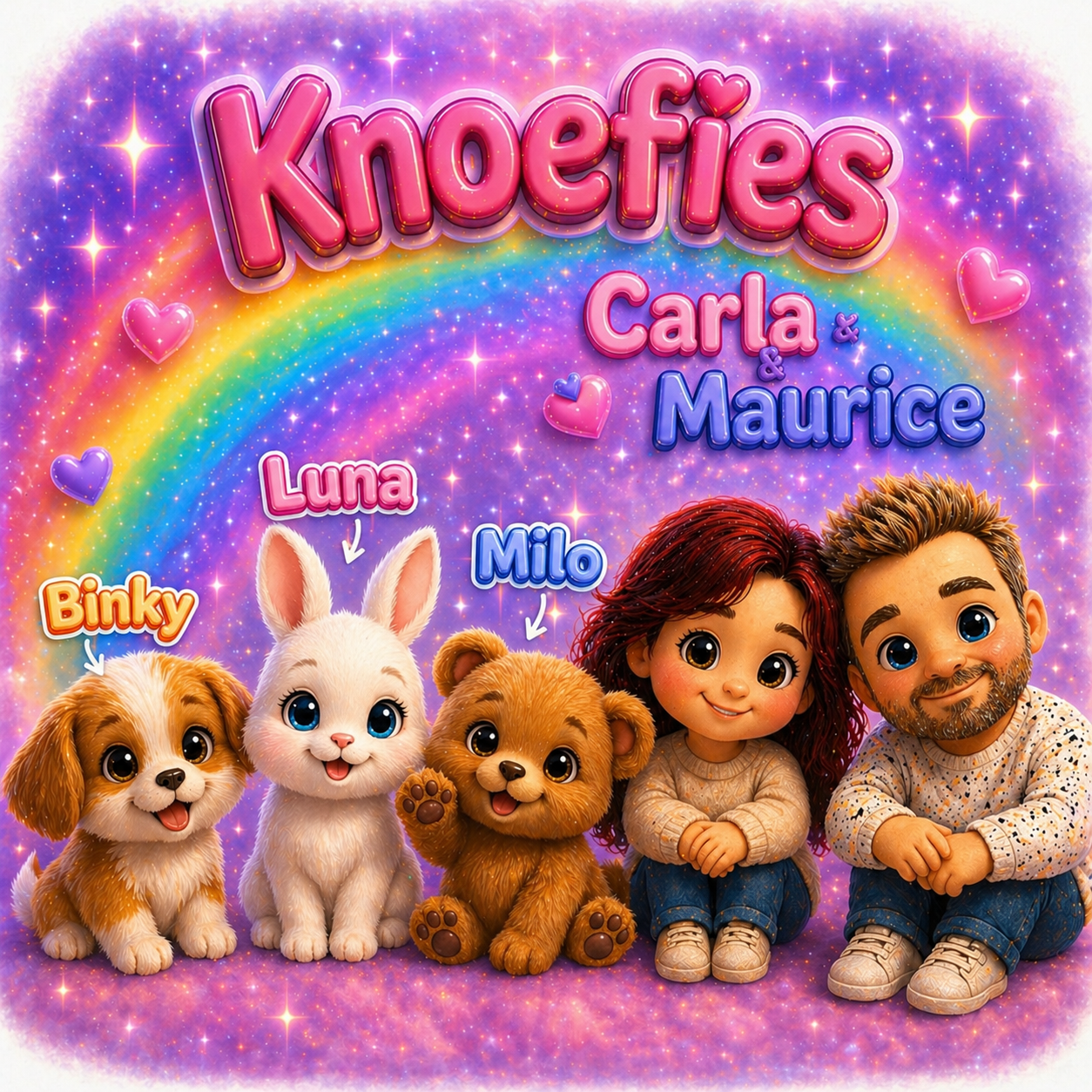 Carla en Maurice - makers van Knoefies met Milo, Luna en Binky