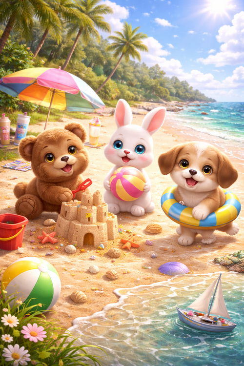 Knoefies op vakantie op het strand