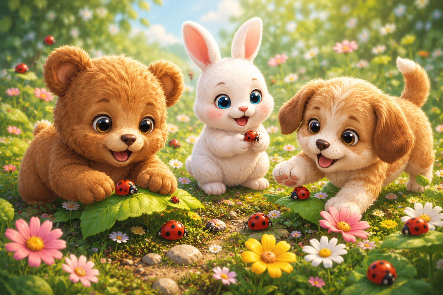 Milo, Luna en Binky spelen met lieveheersbeestjes